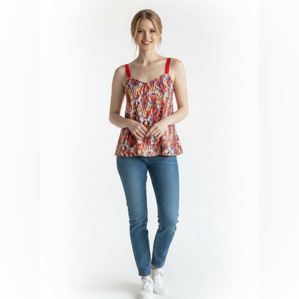 Nicole Miller Multicolor Abstract Cami Top XS Red Straps